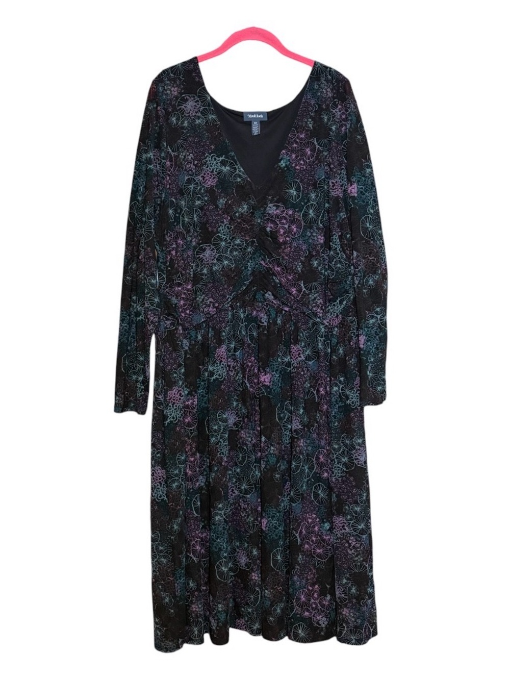 ModCloth 3X Botanical Floral Fit & Flare Midi Dress Boho Cottagecore Dark Floral